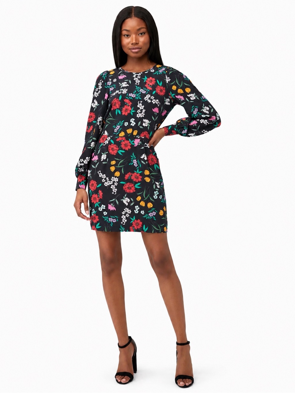 Yumi Kim Akita Black Floral Long Sleeve Mini Dress Size 10